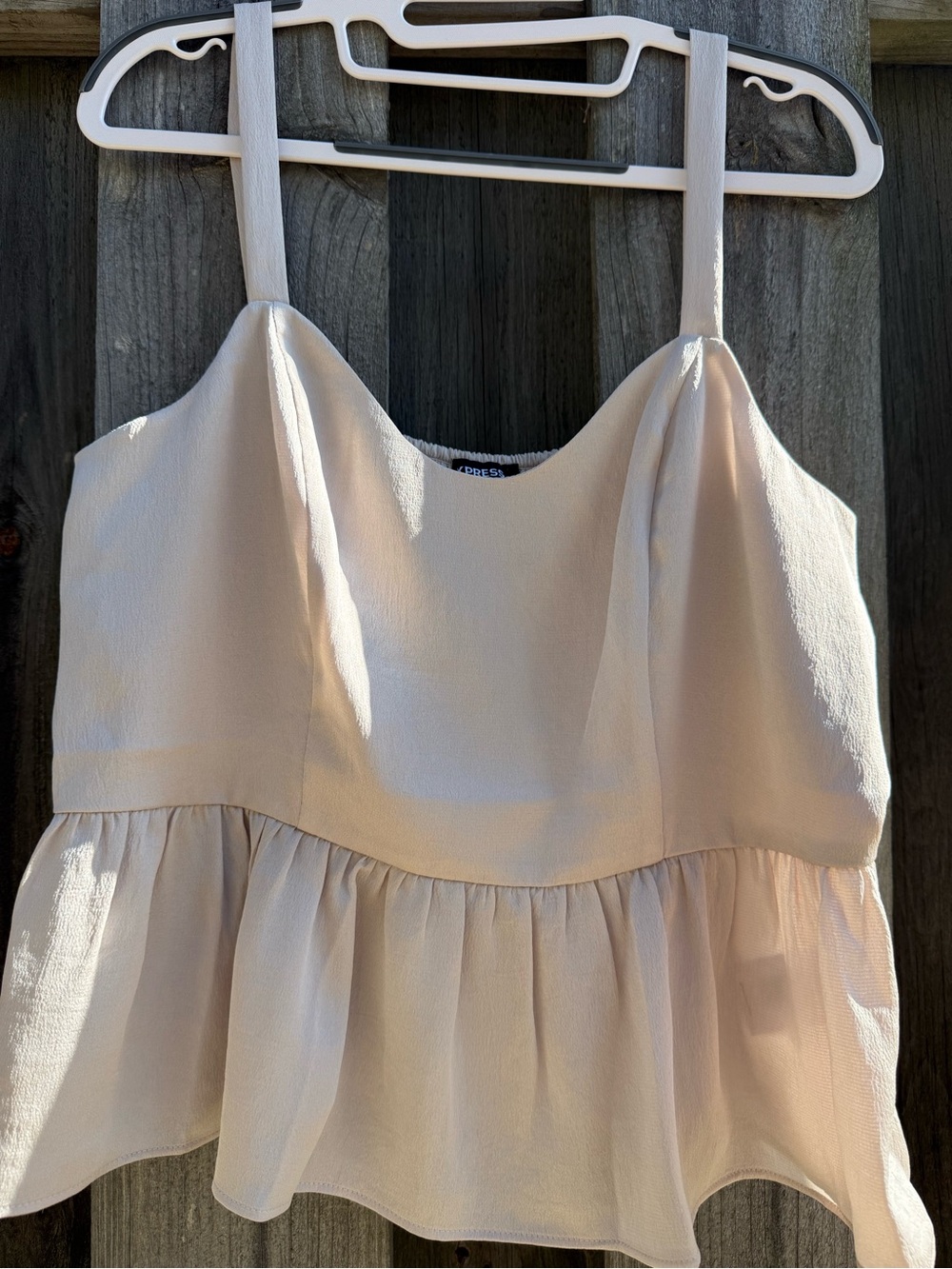 Express Peplum Tank Top Cream Textured Sleeveless Smocked Back Crop Top Large
